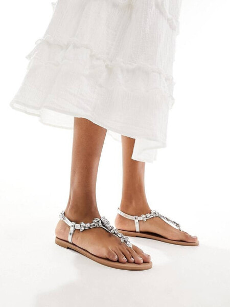 ASOS DESIGN Fairy-tale embellished flat sandals in silver