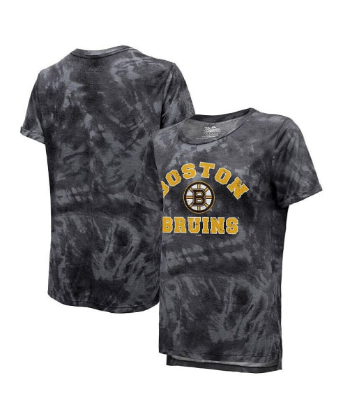 Women's Threads Black Boston Bruins Boyfriend Tie-Dye Tri-Blend T-shirt