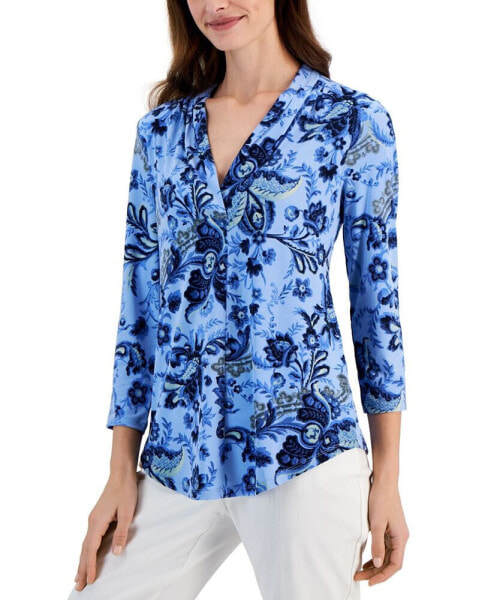 Women's Printed V-Neck Knit Top, Created for Macy's