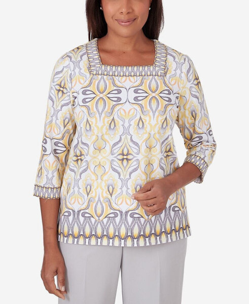 Women's Charleston Medallion Border Square Neckline Top