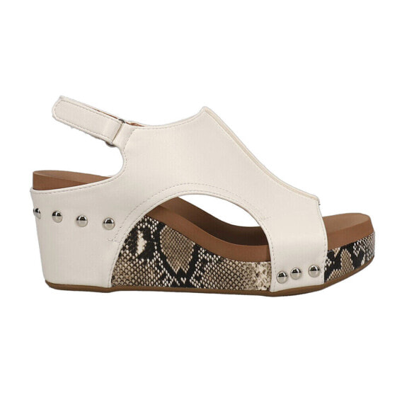 Corkys Carley Snake Print Studded Wedge Womens Off White Casual Sandals 30-5316