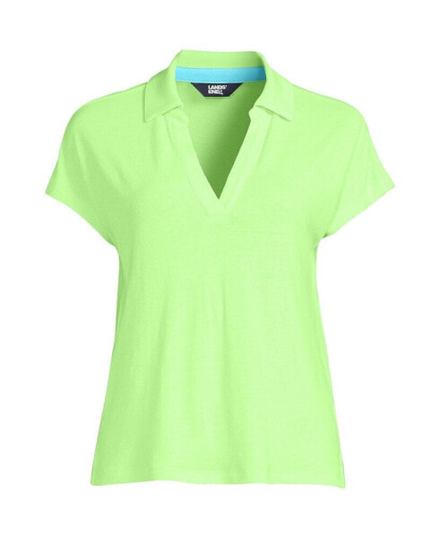 Women's Linen Blend Johnny Collar Polo