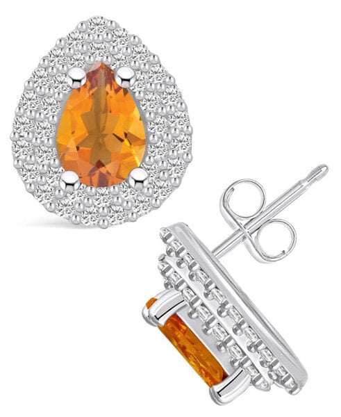 Citrine (1-1/3 ct. t.w.) and Diamond (5/8 ct. t.w.) Halo Stud Earrings in 14K White Gold