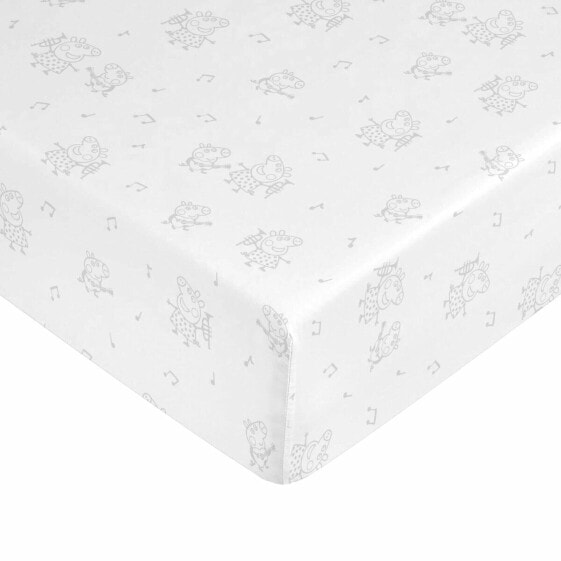 Fitted bottom sheet Peppa Pig White Grey 60 x 120 cm 100% cotton