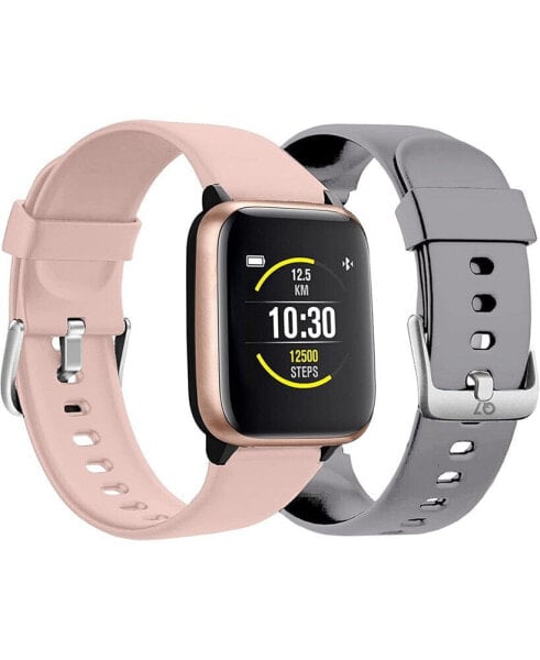 Unisex Fitness Tracker Blush Silicone Band Smartwatch with Gray Interchangeable Straps, 44mm