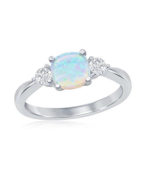 Sterling Silver Square Opal and Round CZ Ring