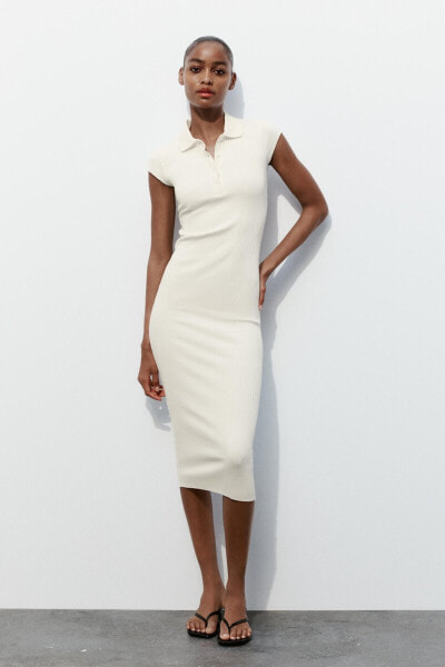 Ribbed dress with polo collar