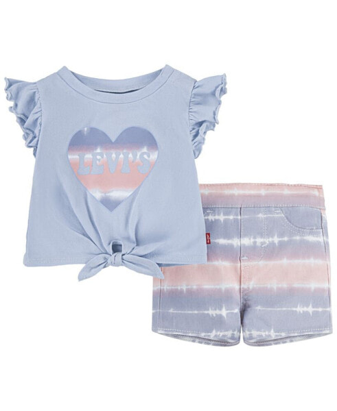 Baby Girls T-shirt and Pull On Denim Shorts, 2 Piece Set