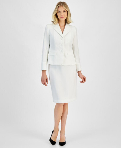 Textured Three-Button Jacket & Skirt Suit, Regular & Petite Sizes