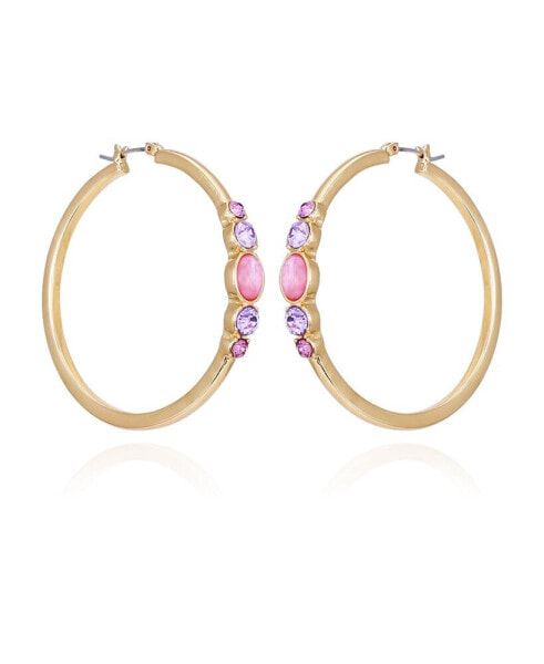 Gold-Tone Lilac Violet Glass Stone Hoop Earrings