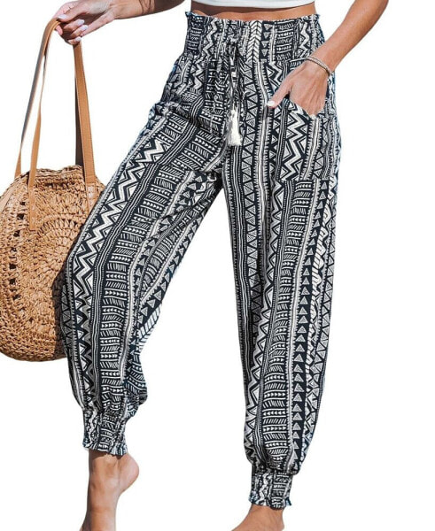 Women's Geometric Tassel Tie Tapered Leg Pants