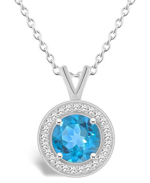 Blue Topaz (1-2/3 ct. t.w.) and Diamond (1/8 ct. t.w.) Halo Pendant Necklace in Sterling Silver