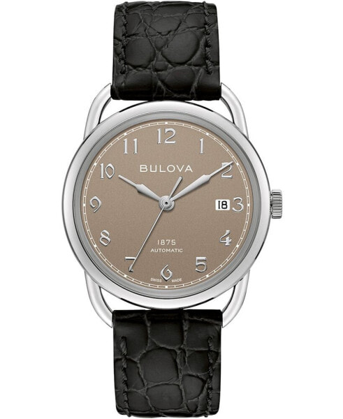 LIMITED EDITION Men's Swiss Automatic Joseph Bulova Black Leather Strap Watch 38.5mm