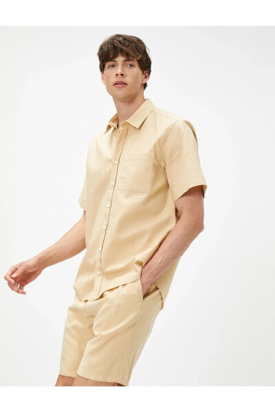 Yazlık Gömlek Kısa Kollu Slim Fit Klasik Yaka Cep Detaylı