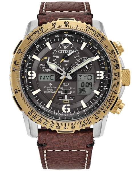 Eco-Drive Men's Chronograph Promaster Skyhawk Brown Leather Strap Watch 45mm