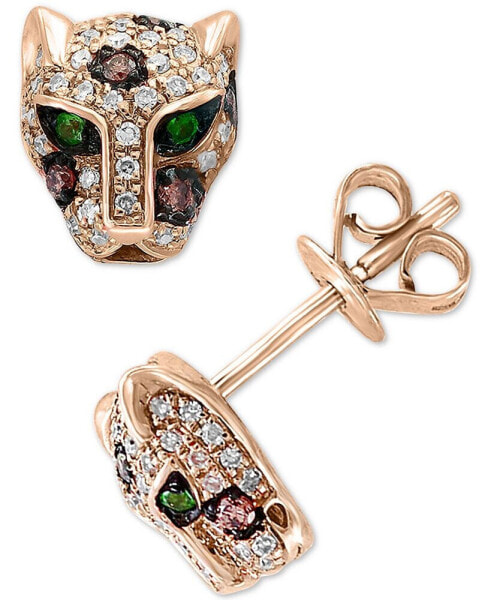 Signature by EFFY® Diamond (1/3 ct. t.w.) & Tsavorite Accent Panther Stud Earrings in 14k Rose Gold
