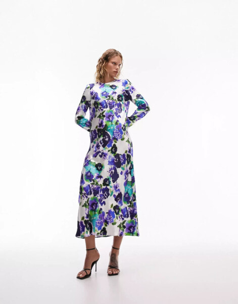 Topshop Lea premium long sleeve maxi dress in floral print