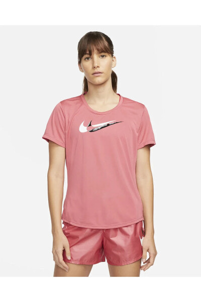 Футболка спортивная Nike Dri-FIT Swoosh Run Розовая женская футболка с двойным логотипом