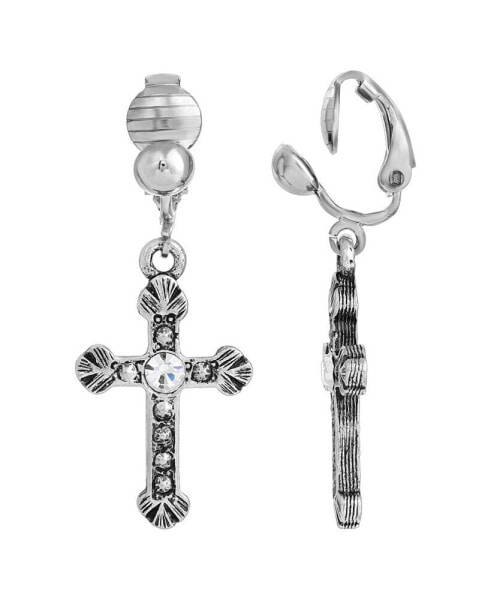 Crystal Accent Cross Clip Earrings