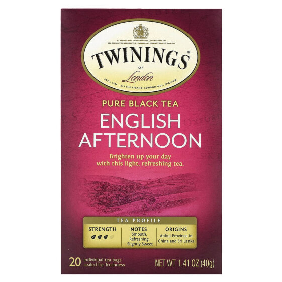 Чай черный Pure, Английский послеполуденный, 20 пакетиков, 40 г, Twinings