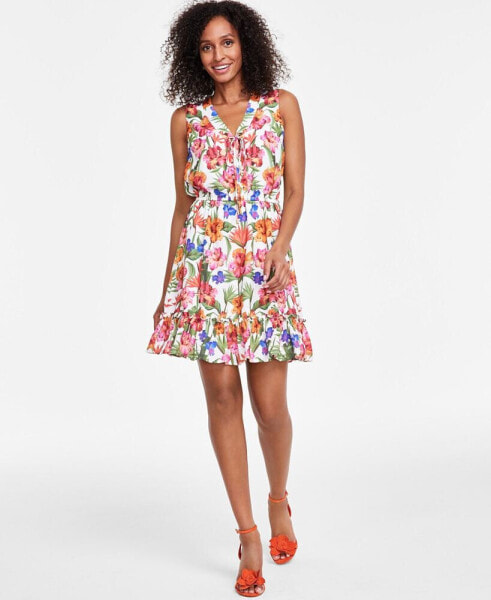 Women's Floral-Print Tie-Front Mini Dress, Created for Macy's