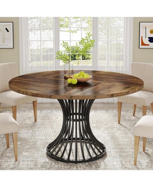 Round Dining Table for 4-6 People, 47-Inch Farmhouse Dinning Room Table Circle Kitchen Table, Industrial Dinner Table with Metal Base for Kitchen, Living Room