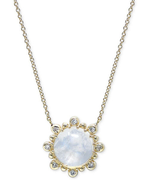 Moonstone & Diamond (1/8 ct. t.w.) Pendant Necklace in 14k Gold, 16" + 1" extender