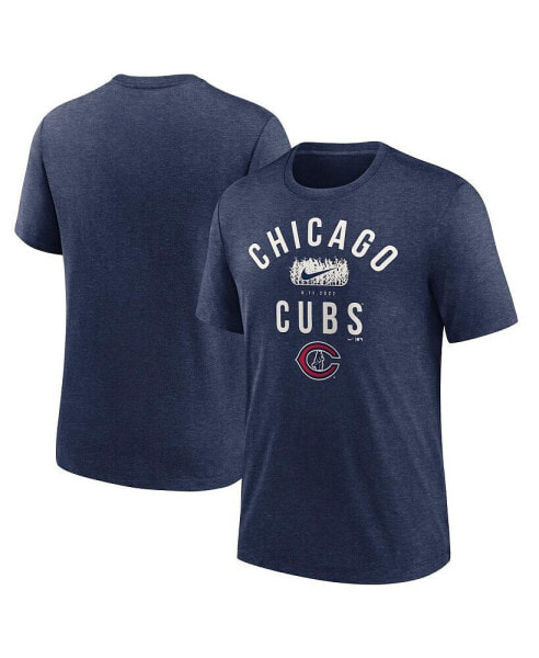 Men's Heather Navy Chicago Cubs 2022 Field of Dreams Lockup Tri-Blend T-shirt