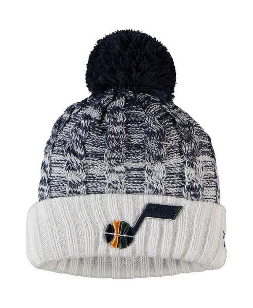 Big Girls Navy Utah Jazz Fade Cuffed Knit Hat with Pom