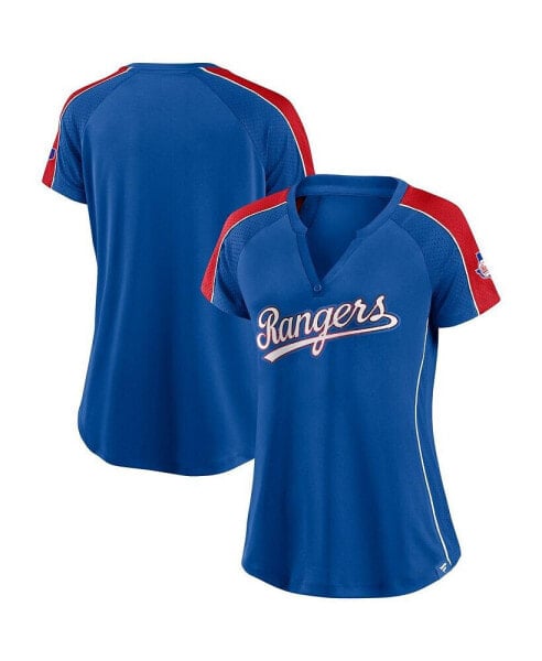 Women's Royal and Red Texas Rangers True Classic League Diva Pinstripe Raglan V-Neck T-shirt