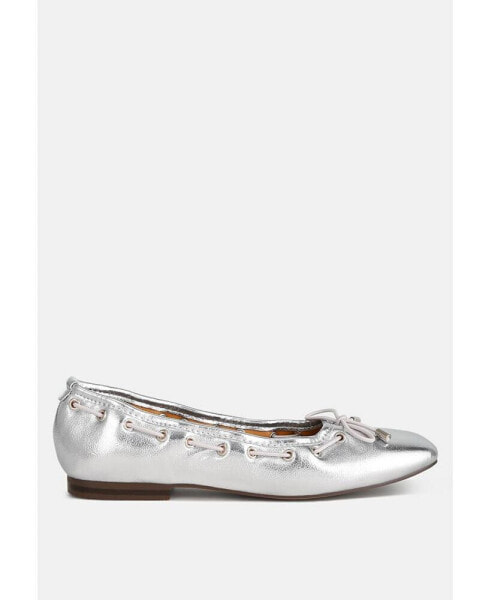 Marlow Metallic Eyelet Detail Bow Ballerinas