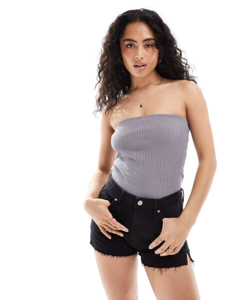 Pimkie ribbed bandeau top in charcoal