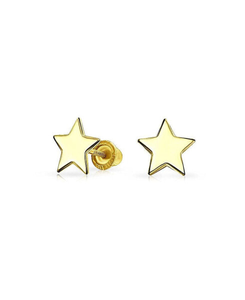 Minimalist Real Yellow 14K Gold Screw back Engravable Alphabet Initials Solid Star Stud Earrings For Women Teen Girlfriend