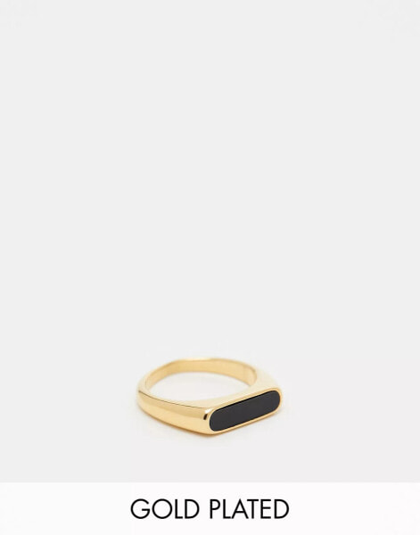 Lost Souls black resin signet ring in 18k gold plated