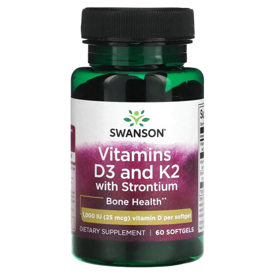 Витамины D3 и K2 с стронцием, 1 000 МЕ (25 мкг), 60 капсул - Swanson