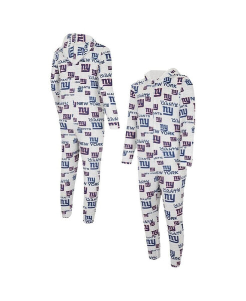 Men's White New York Giants Allover Print Docket Union Full-Zip Hooded Pajama Suit