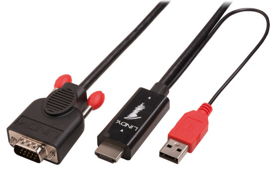 Lindy HDMI to HDMI adapter cable - 1m - 1 m - HDMI + USB - VGA (D-Sub) - Male - Male - Black