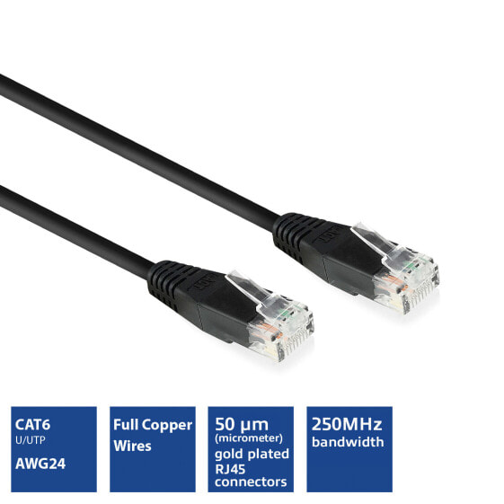 Intronics Zwarte 10 meter u/utp Cat6 patchkabel met RJ45 connectoren - PolyBag - Cable - Network