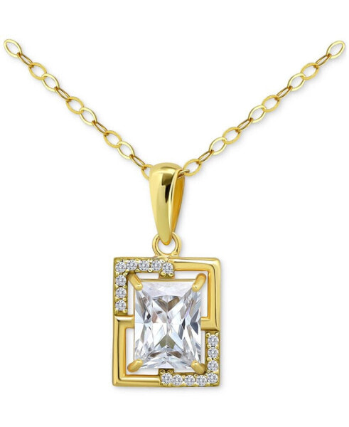 Cubic Zirconia Baguette Framed Pendant Necklace in 18k Gold-Plated Sterling Silver, 16" + 2" extender, Created for Macy's