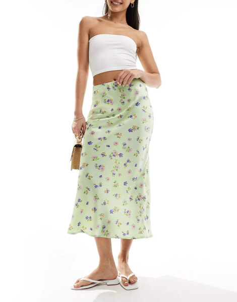 Wednesday's Girl satin midi skirt in pastel floral