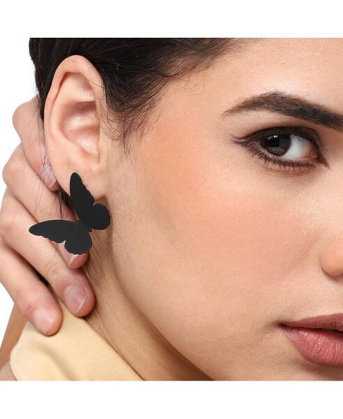 Women's Black Minimal Butterfly Stud Earrings