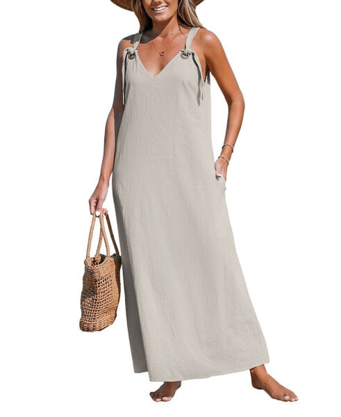 Women's Linen Sleeveless Loose Fit Maxi Beach Dress