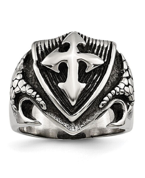 Stainless Steel Antiqued Polished and Textured Shield Ring