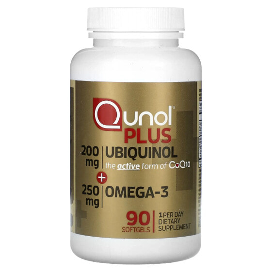 Qunol, Плюс убихинол и омега-3, 200 мг + 250 мг, 90 мягких таблеток