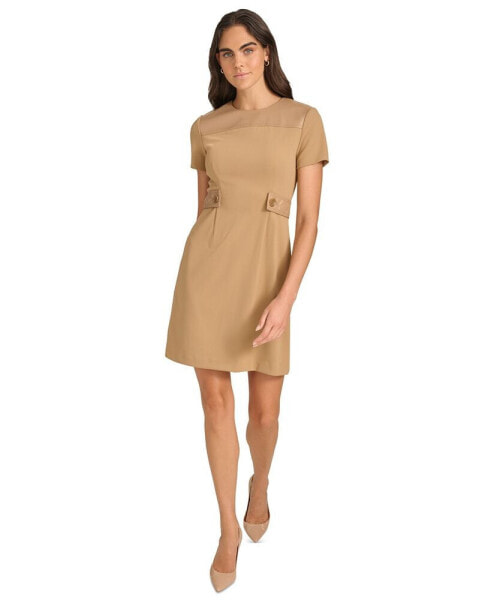 Women's Faux-Leather-Trim A-Line Dress