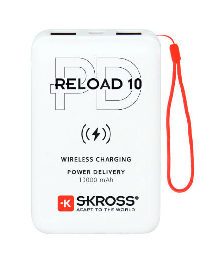 SKROSS RELOAD 10 Qi PD - White - MP3/MP4,Mobile phone/Smartphone,Tablet - Rectangle - 10000 mAh - USB - 37 Wh