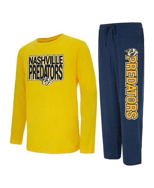 Men's Navy, Gold Nashville Predators Meter Long Sleeve T-shirt and Pants Sleep Set