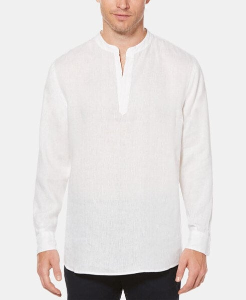 Men's Solid Linen Popover Long Sleeve Shirt