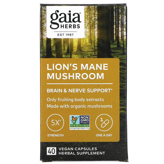 Капсулы веганские Gaia Herbs с грибом львиная грива, 40 штук