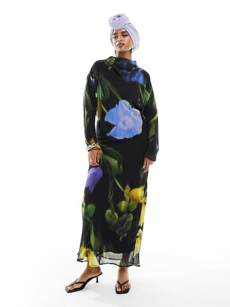 ASOS DESIGN chiffon maxi dress in blurred floral print